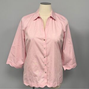 Foxcroft Heritage Shaped Fit Oxford Blouse 16 Pink Scalloped Edge No Iron